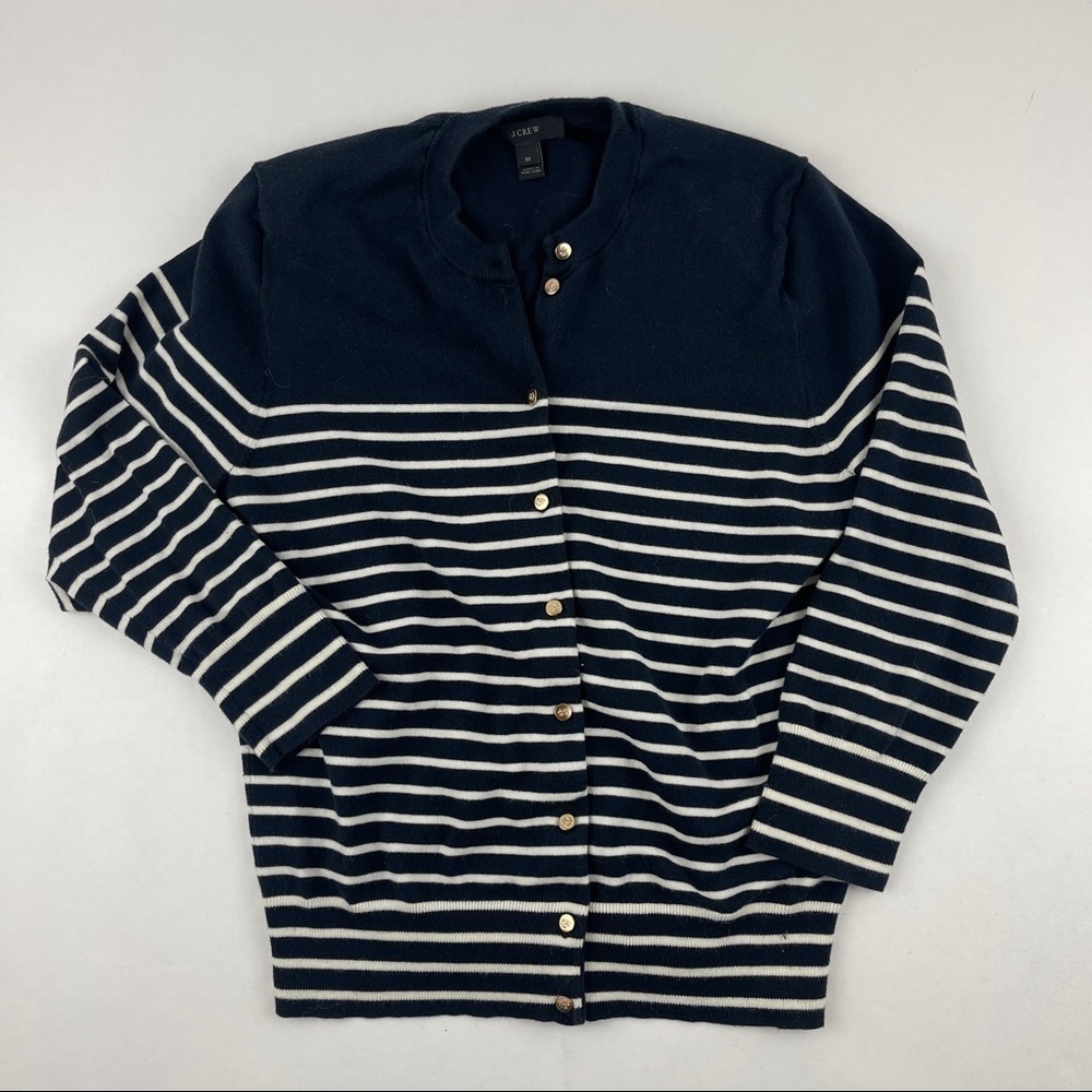 J Crew Cardigan Sweater Girls Medium Black White Striped Gold Buttons
